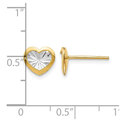 14K Gelb & Rhodium mit Weiß Poliert und Diamantiert Herz Ohrstecker