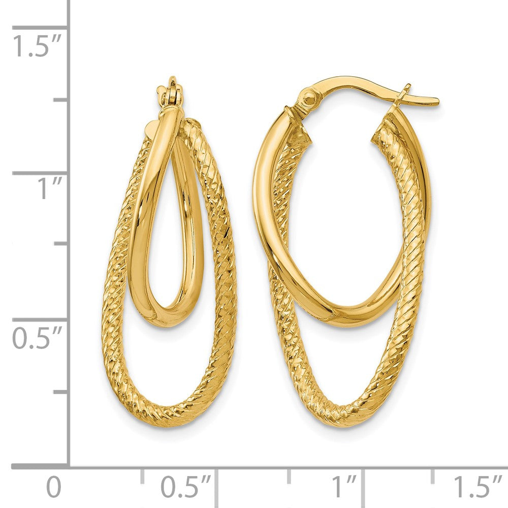 14K Gelbgold Poliert und Strukturiert Klappbar Creolen