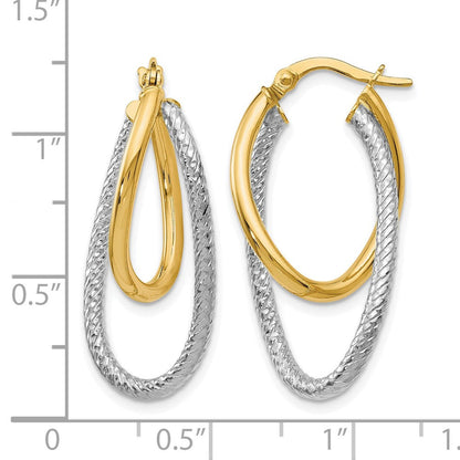 14K Bicolor Poliert und Strukturiert Klappbar Creolen