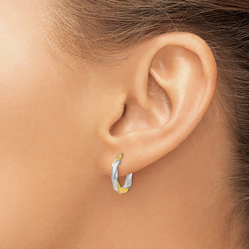 14K Gelb & Rhodium mit Weiß Beschichtung Poliert Creolen