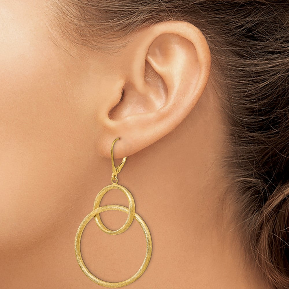 14K Gelbgold Scratch Finish Rund Ohrhänger mit Brisur