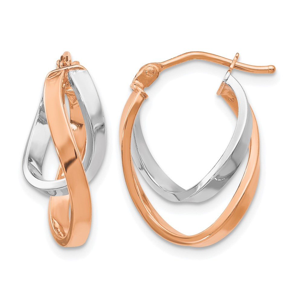 14K Gelb & Rhodium mit Weiß/rose Rhodiniert-plating Poliert Klappbar Creolen