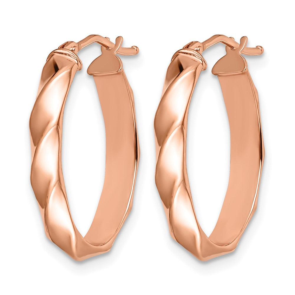 14K Roségold Poliert und Gedreht Oval Creolen