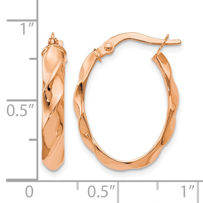 14K Roségold Poliert und Gedreht Oval Creolen
