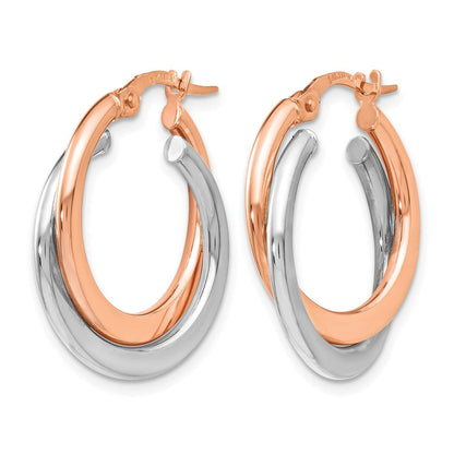 14K Gelb & Rhodium mit Poliert Klappbar Doppelt Creolen