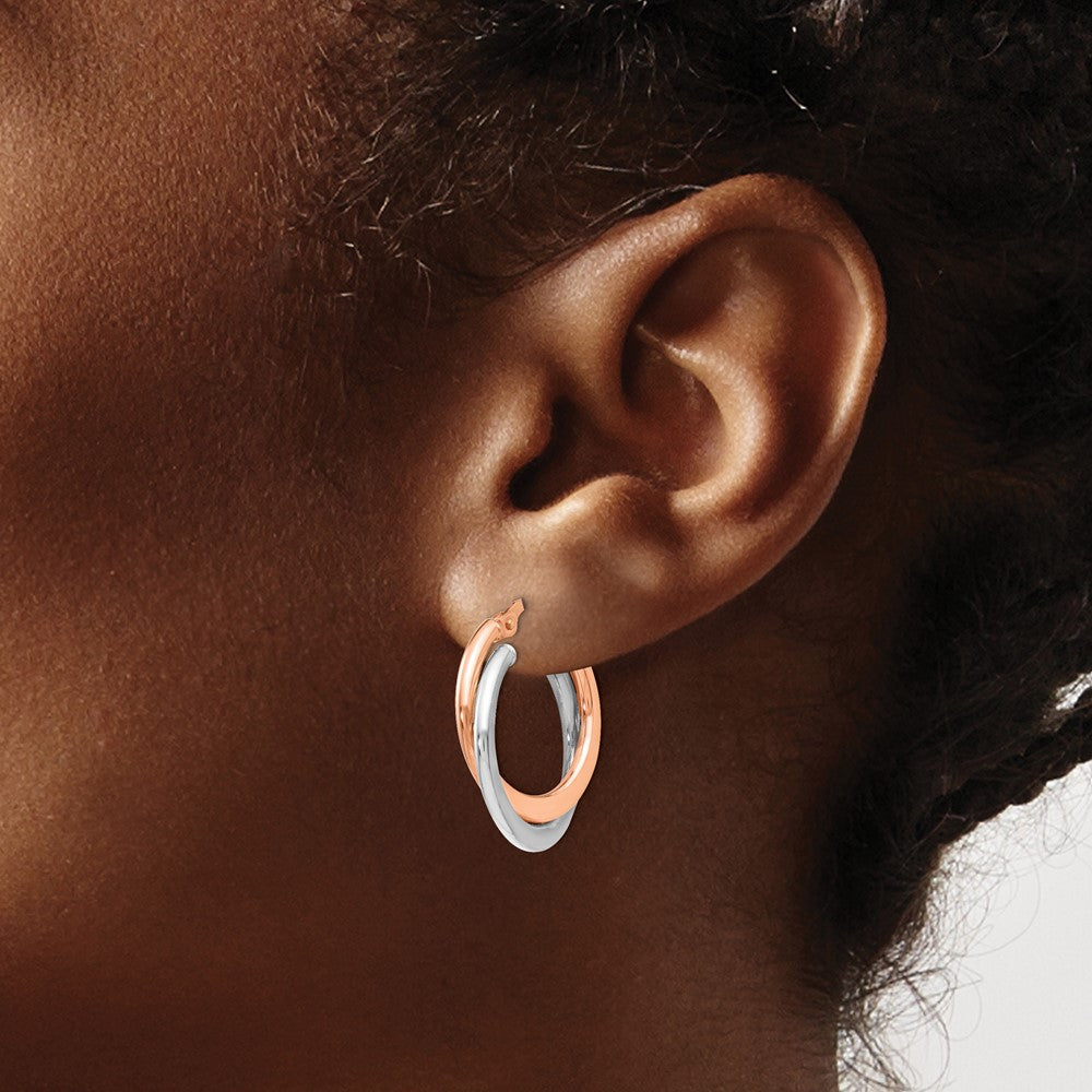 14K Gelb & Rhodium mit Poliert Klappbar Doppelt Creolen