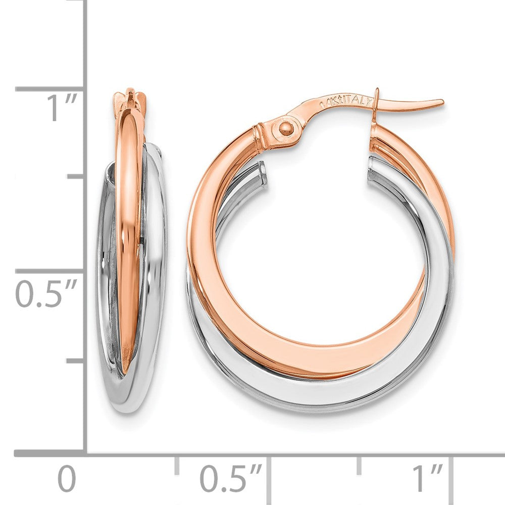 14K Gelb & Rhodium mit Poliert Klappbar Doppelt Creolen