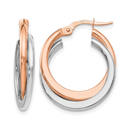 14K Gelb & Rhodium mit Poliert Klappbar Doppelt Creolen