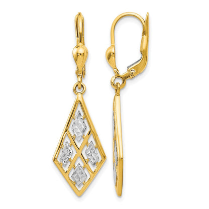 14K Gelb & Rhodium mit Diamantiert Ohrhänger mit Brisur
