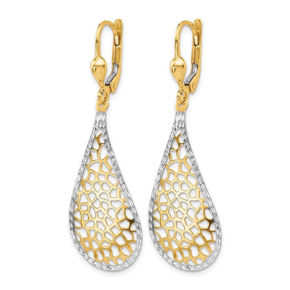 14K Gelb & Rhodium mit Weiß Poliert und Diamantiert Ohrhänger mit Brisur