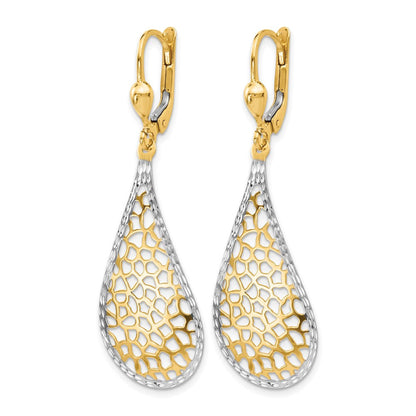 14K Gelb & Rhodium mit Weiß Poliert und Diamantiert Ohrhänger mit Brisur