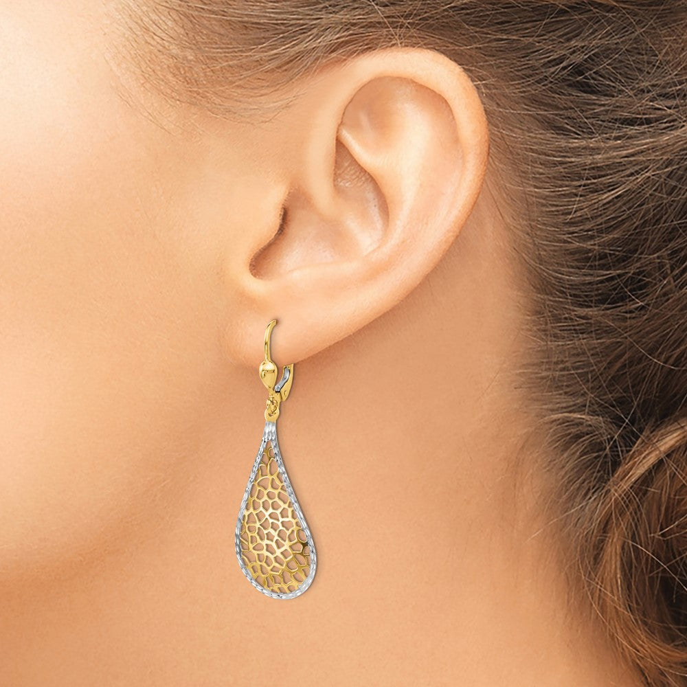 14K Gelb & Rhodium mit Weiß Poliert und Diamantiert Ohrhänger mit Brisur