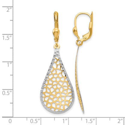 14K Gelb & Rhodium mit Weiß Poliert und Diamantiert Ohrhänger mit Brisur