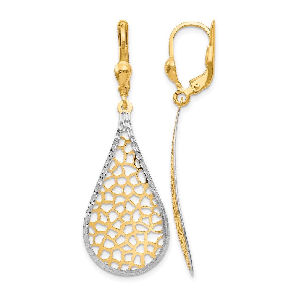 14K Gelb & Rhodium mit Weiß Poliert und Diamantiert Ohrhänger mit Brisur
