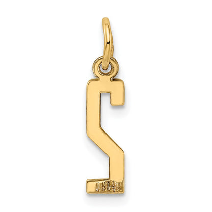 14K Gelbgold Klein Länglich Zahl 2 Charm