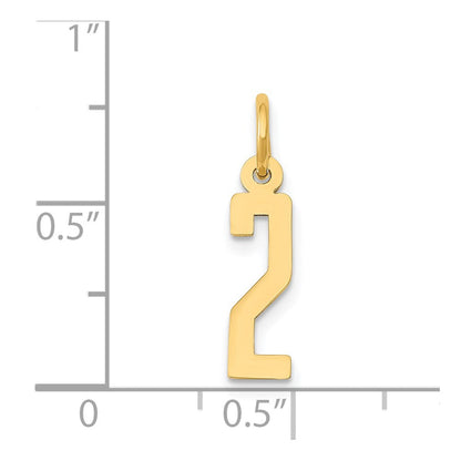 14K Gelbgold Klein Länglich Zahl 2 Charm