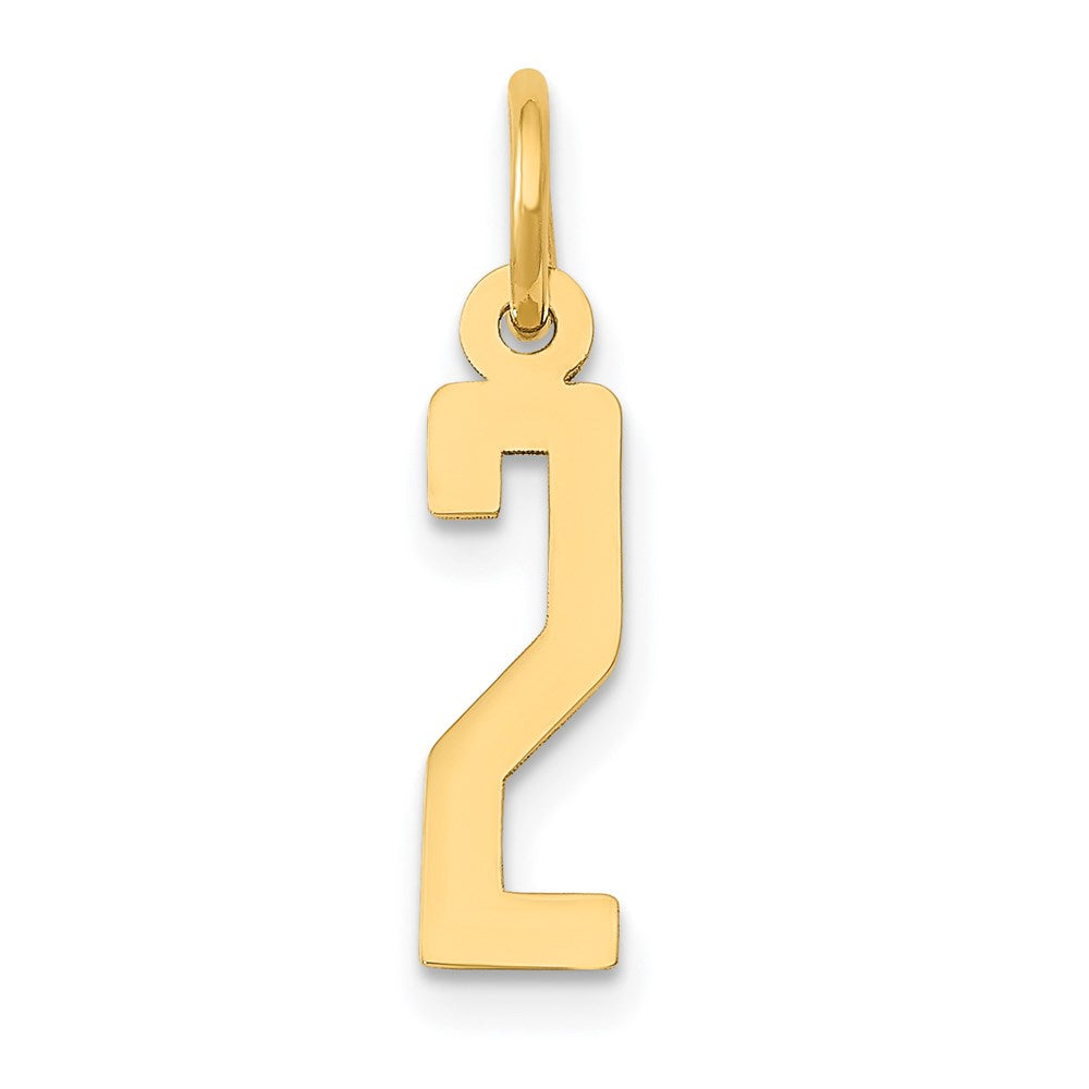 14K Gelbgold Klein Länglich Zahl 2 Charm