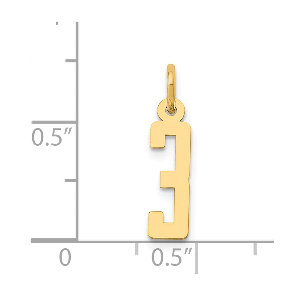 14K Gelbgold Klein Länglich Zahl 3 Charm