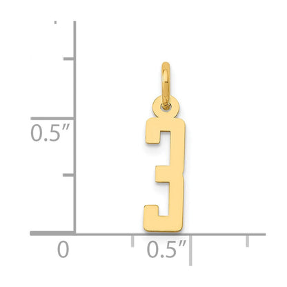 14K Gelbgold Klein Länglich Zahl 3 Charm