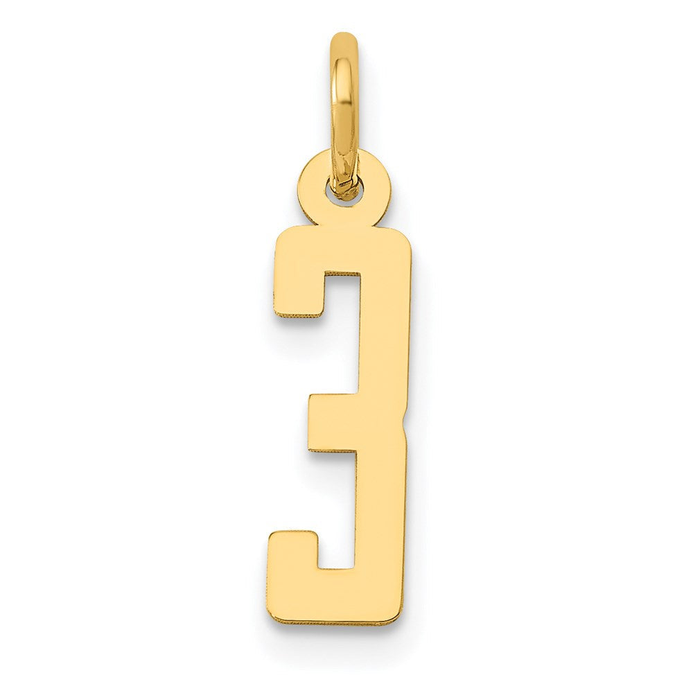 14K Gelbgold Klein Länglich Zahl 3 Charm