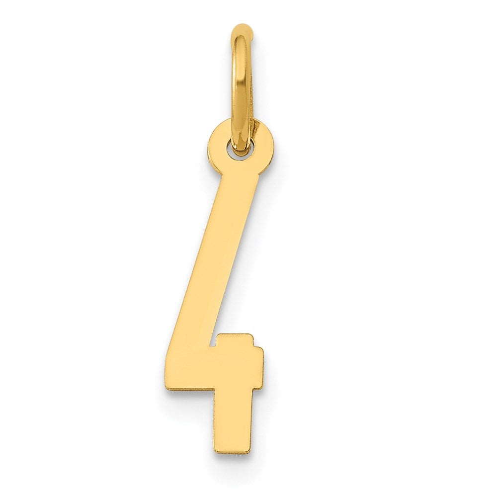 14K Gelbgold Klein Länglich Zahl 4 Charm