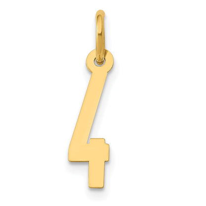 14K Gelbgold Klein Länglich Zahl 4 Charm