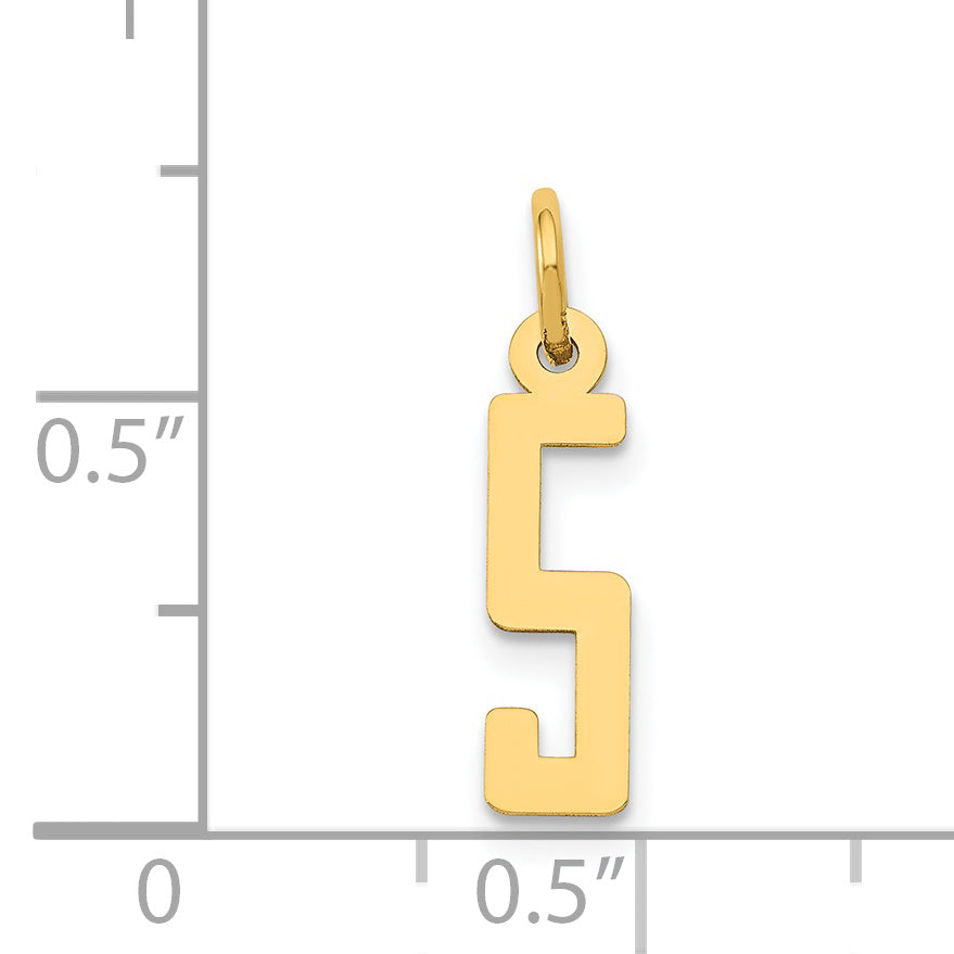 14K Gelbgold Klein Länglich Zahl 5 Charm