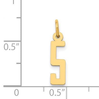 14K Gelbgold Klein Länglich Zahl 5 Charm