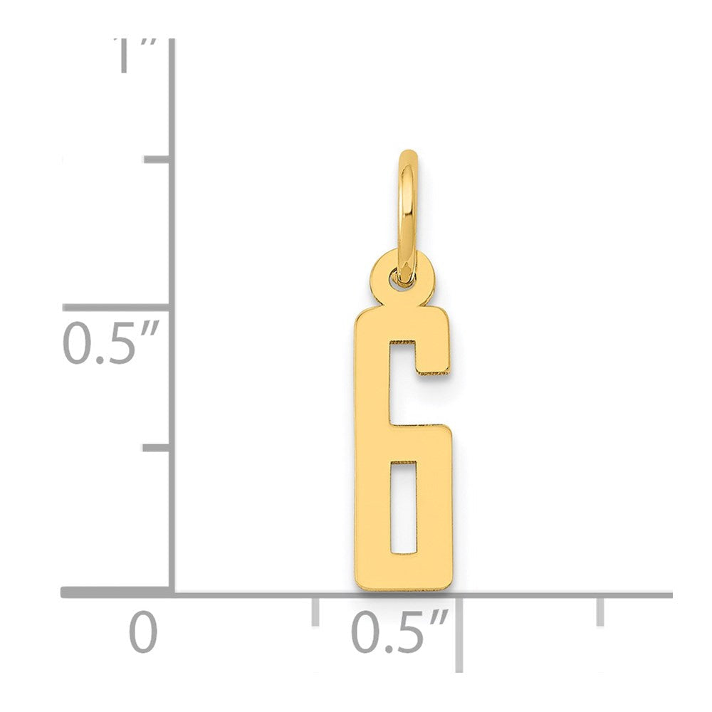 14K Gelbgold Klein Länglich Zahl 6 Charm