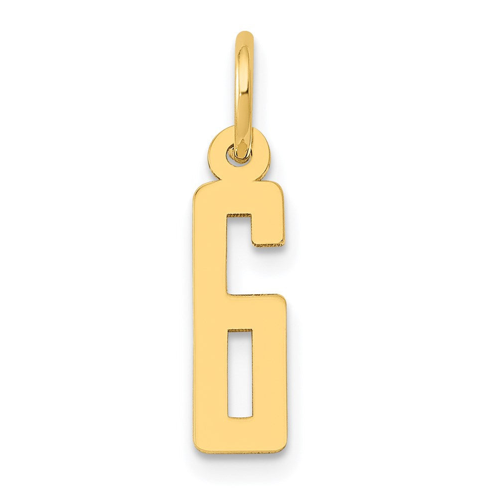 14K Gelbgold Klein Länglich Zahl 6 Charm