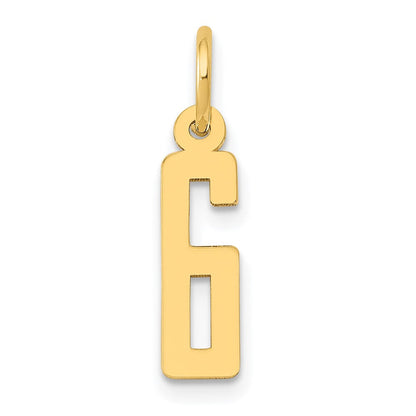 14K Gelbgold Klein Länglich Zahl 6 Charm