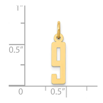 14K Gelbgold Klein Länglich Zahl 9 Charm