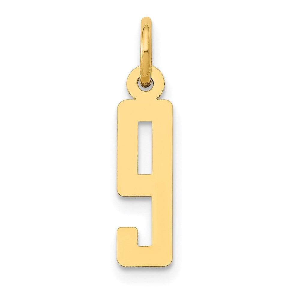 14K Gelbgold Klein Länglich Zahl 9 Charm