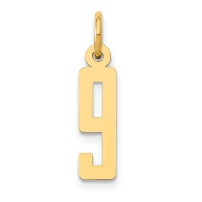 14K Gelbgold Klein Länglich Zahl 9 Charm