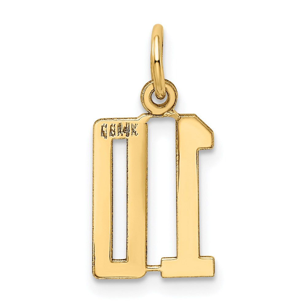14K Gelbgold Klein Länglich Zahl 10 Charm