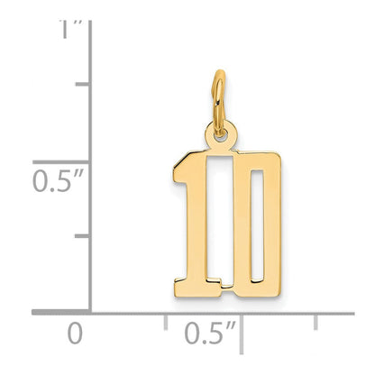 14K Gelbgold Klein Länglich Zahl 10 Charm