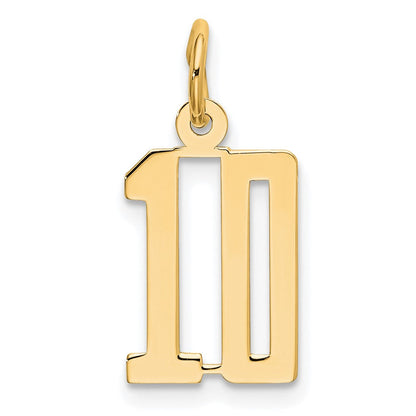 14K Gelbgold Klein Länglich Zahl 10 Charm