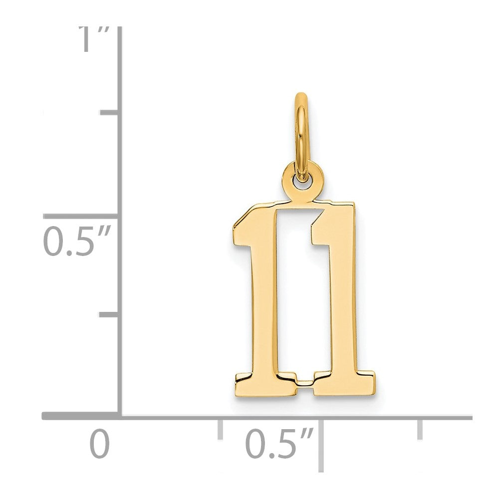 14K Gelbgold Klein Länglich Zahl 11 Charm