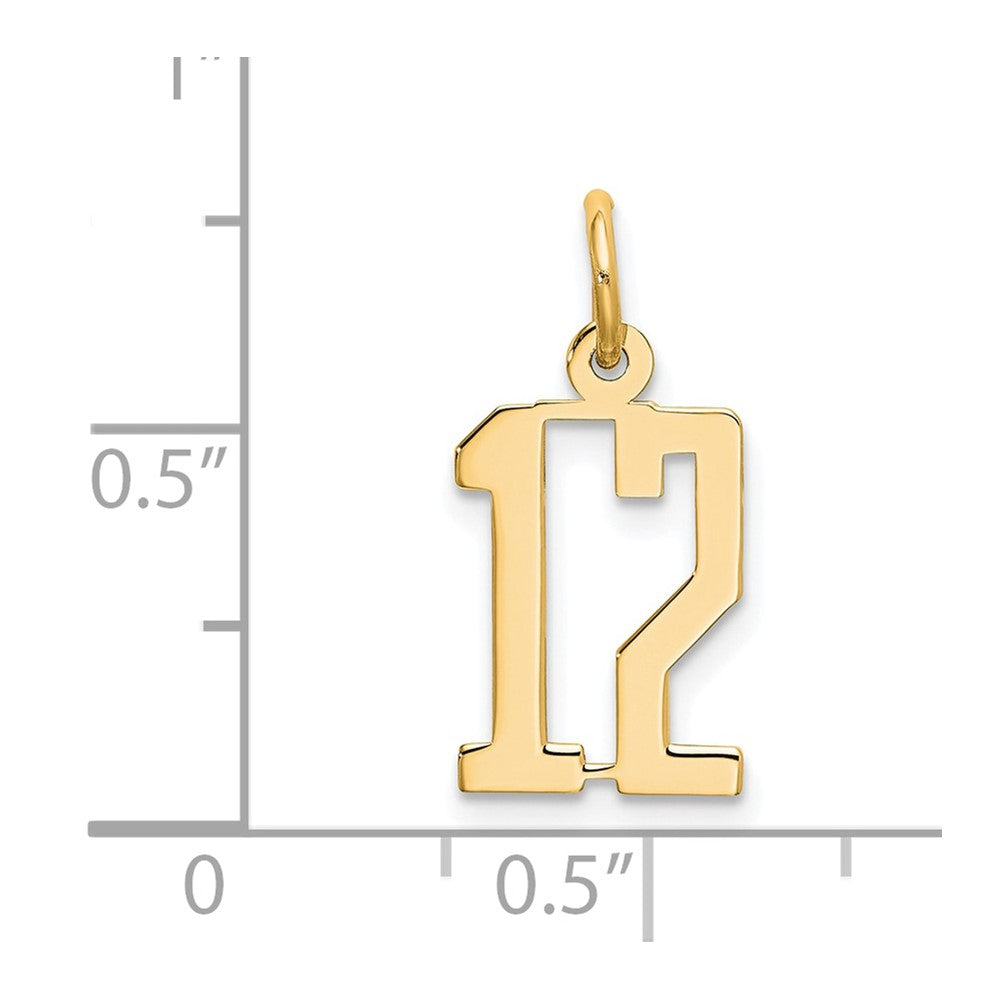14K Gelbgold Klein Länglich Zahl 12 Charm