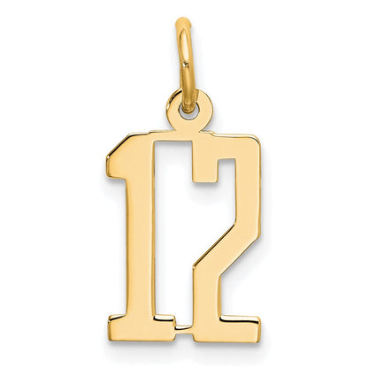 14K Gelbgold Klein Länglich Zahl 12 Charm
