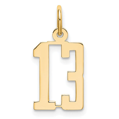 14K Gelbgold Klein Länglich Zahl 13 Charm