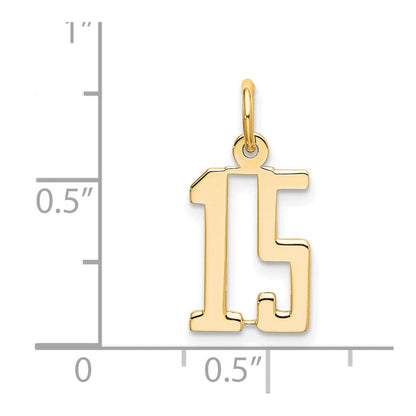 14K Gelbgold Klein Länglich Zahl 15 Charm