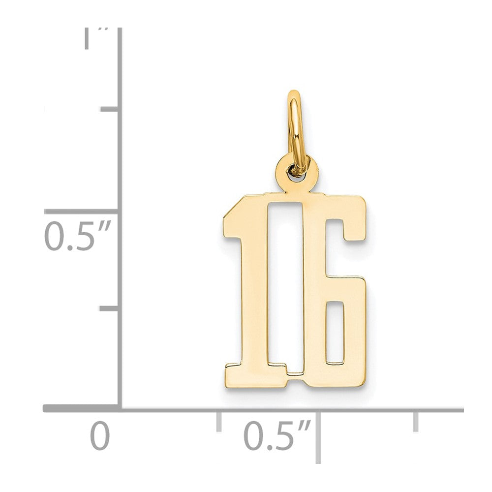 14K Gelbgold Klein Länglich Zahl 16 Charm