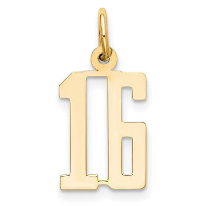 14K Gelbgold Klein Länglich Zahl 16 Charm