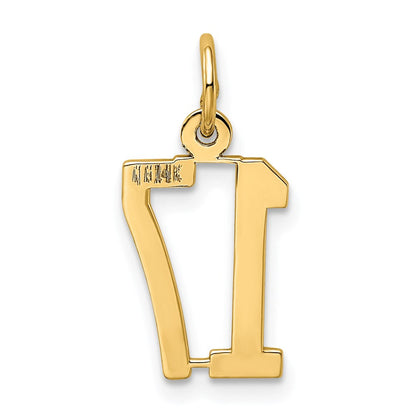 14K Gelbgold Klein Länglich Zahl 17 Charm