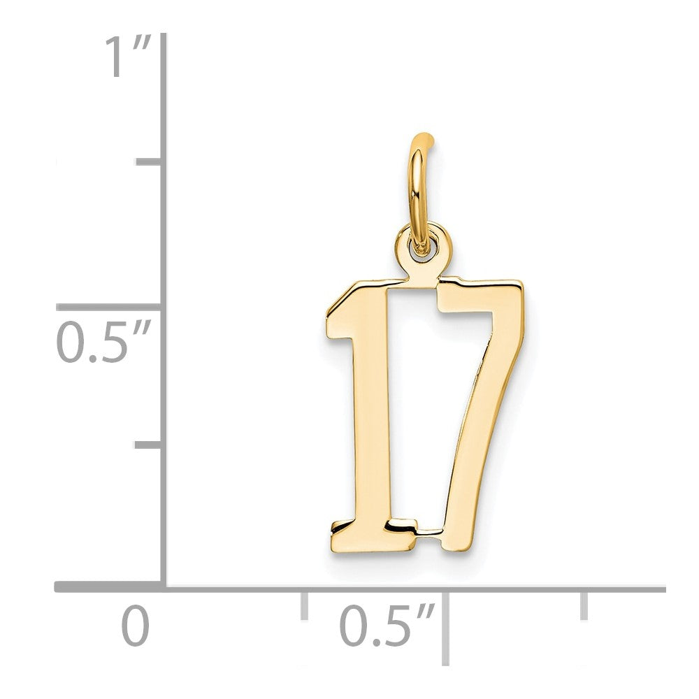 14K Gelbgold Klein Länglich Zahl 17 Charm