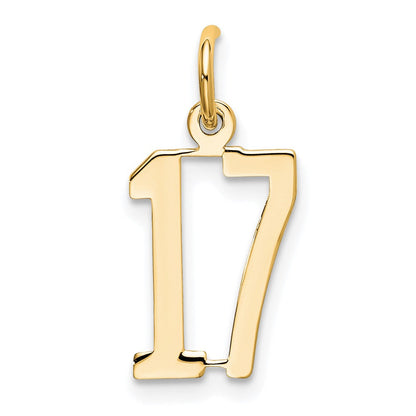 14K Gelbgold Klein Länglich Zahl 17 Charm
