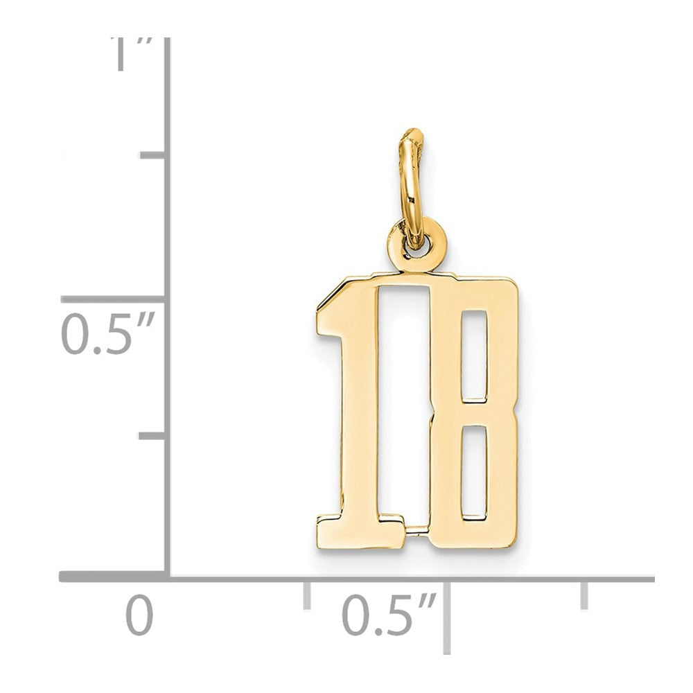 14K Gelbgold Klein Länglich Zahl 18 Charm
