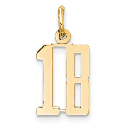 14K Gelbgold Klein Länglich Zahl 18 Charm