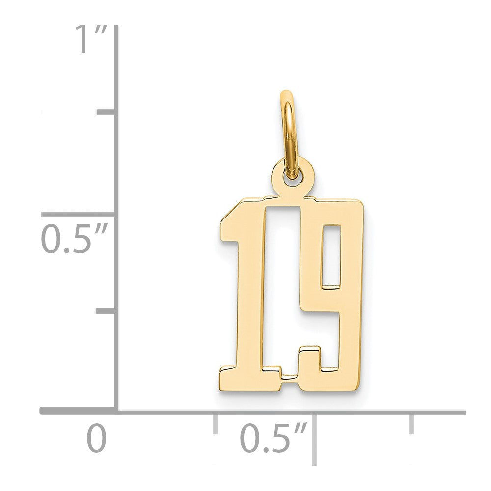 14K Gelbgold Klein Länglich Zahl 19 Charm